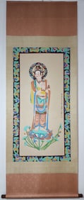 A Chinese Vertical Scroll Ink Painting of Buddha Statue on Paper