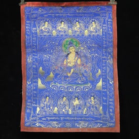 An Exquisite Brocade Painted Color Buddha Statue Tangka