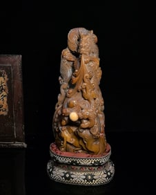 An Exquisite Shoushan Stone Dragon Pattern Seal Ornament