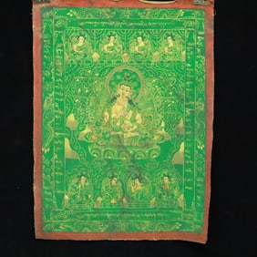 An Exquisite Brocade Painted Color Statue of Amitayus Tangka