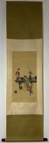A Chinese Vertical Scroll Ink Painting of Character and Story on Silk