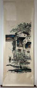 A Chinese Vertical Scroll Ink Painting of Scenery on Paper