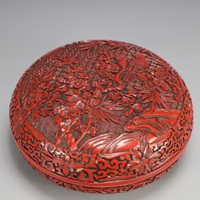 An Exquisite Carved Red Lacquer Flower and Bird Pattern Box