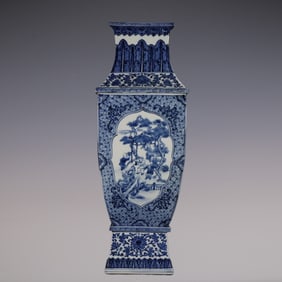 An Exquisite Blue and White Lotus Pattern Character and Story Pattern Vase