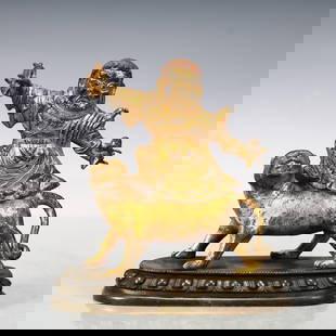A Exquisite Gilt Bronze Statue of Mammon: A Exquisite Gilt Bronze Statue of Mammon Ming Dynasty, China Size:4.7inx2.4inx4.9in Weight:650g&#38108;&#37775;&#37329;&#36130;&#31070; &#20013;&#22269;&#26126;&#20195; Size:12cmx6cmx12.5cm Weight:650