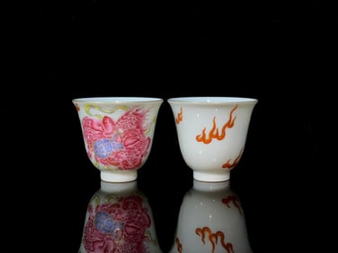A Pair of Exquisite Famille-Rose Painted Gold Lion Pattern Cup