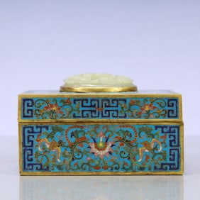 A Exquisite Cloisonne Inlaid White Jade Lotus Pattern Box