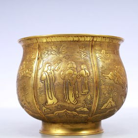 A Exquisite Gilt Bronze Flower Pattern Character and Story Pattern Bowl