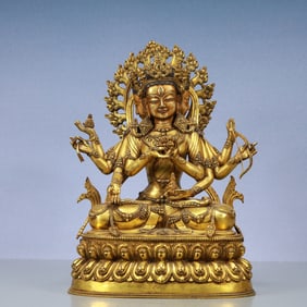A Exquisite Gilt Bronze Six-arms Statue of Avalokitesvara