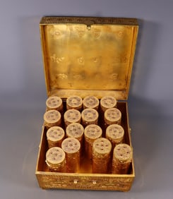 An Exquisite Gilt Bronze Inlaid Gems Character and Story Pattern Flower Pattern with poem Box