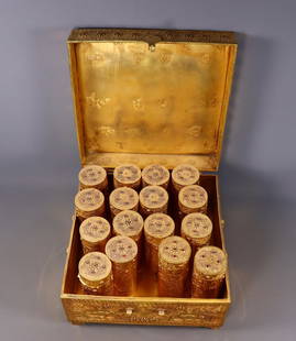 An Exquisite Gilt Bronze Inlaid Gems Character and Story Pattern Flower Pattern with poem Box: An Exquisite Gilt Bronze Inlaid Gems Character and Story Pattern Flower Pattern with poem Box Ancient Time, China Size:7.1inx11.4in Size:5.5inx2.2in Size:31.5inx4.9in Weight:9040g&#38108;&#37775;&#373