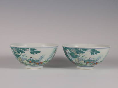 A Pair of Exquisite DoucaI Character and Story Pattern Bowl: A Pair of Exquisite DoucaI Character and Story Pattern Bowl Qing Dynasty, China Yongzheng Six-character Mark Size:2.8inx5.7in&#26007;&#24425;&#25242;&#29748;&#22270;&#30871;&#19968;&#23545; &#20013;&#
