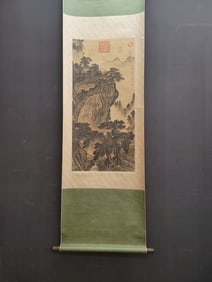 A Chinese Vertical Scroll Ink Painting of Landscape on Silk