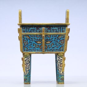 A Exquisite Cloisonne Beast-Face Pattern Double-Ears Censer
