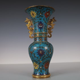 An Exquisite Cloisonne Gilt Bronze Lotus Pattern Flower Pattern Double-Ears Vase