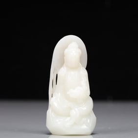 An Exquisite White Jade Statue of Avalokitesvara