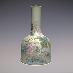 An Exquisite Famille-Rose Character and Story Pattern with poem Vase