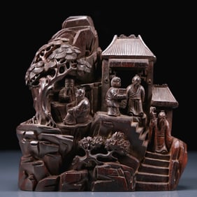 An Exquisite Zitanwood Character and Story Pattern Ornament