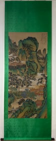A Chinese Vertical Scroll Ink Painting of Landscape and Figure on Silk,Zhang Daqian