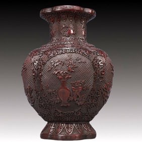 An Exquisite Carved Red Lacquer Flower Pattern Vase