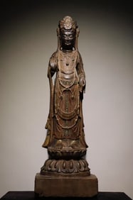 A Solemn Limestone Painted Color Statue of Avalokitesvara