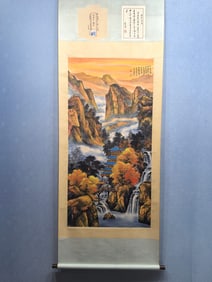 A Chinese Vertical Scroll Ink Painting of Landscape on Paper,Song Wenzhi