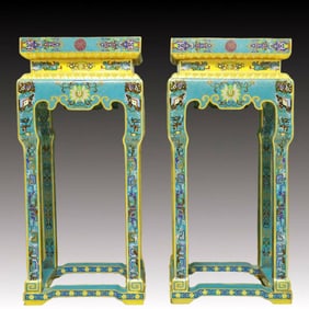 A Pair of Huge Cloisonne Lotus Pattern Stools