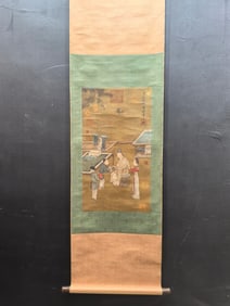 A Chinese Vertical Scroll Ink Painting of Figure on Silk,Song Huizong