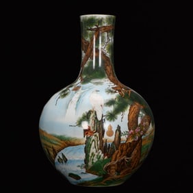 A Huge Enamel Flower and Bird Pattern Vase, With Poem