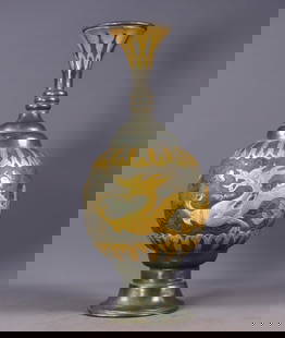 A Rare Gilt Bronze Dragon Pattern Vase: A Rare Gilt Bronze Dragon Pattern Vase,Tang Dynasty, China,Zhenguan Four-character Mark,Size:11inx4.3in,Weight:629g &#38108;&#37775;&#37329;&#40857;&#32441;&#29942;,&#20013;&#22269;&#21776;&#20195;,&#