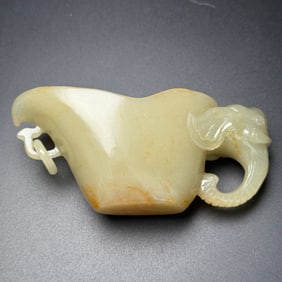 An Exquisite White Jade Elephant-Ears Cup