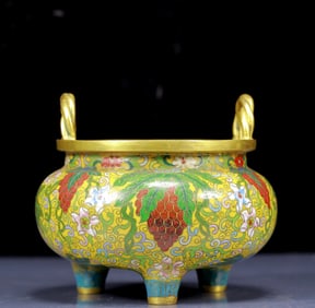 An Exquisite Cloisonne Grapes Pattern Double-Ears and Tripod Censer