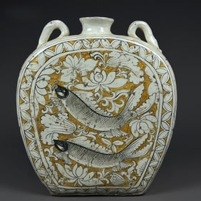 An Exquisite Cizhou yao Flower and Fish Patterns Double-Ears Vase