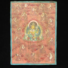A Rare Brocade Painted Color Statue of Amitayus Tangka