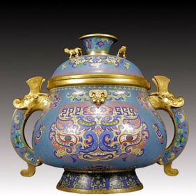 A Rare Cloisonne Beast-Face Pattern Double-Ears Censer