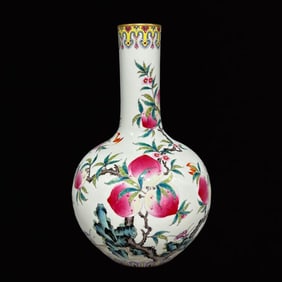 A Rare Famille-Rose Bats and Peach Pattern Vase