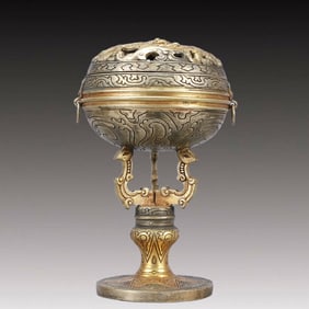 A Rare Gilt Silver Chi-Dragon Pattern Censer
