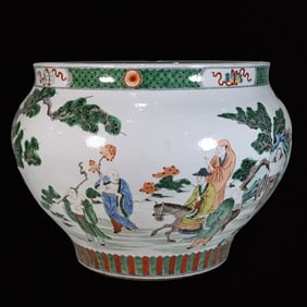 An Exquisite Wucai Character and Story Pattern Vat