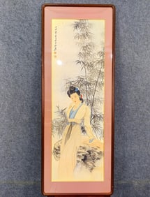 A Chinese Ink Painting of Figure on Paper With Frame,Zhang Daqian