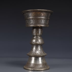 An Exquisite Silver-plated Flower Pattern Candlestick