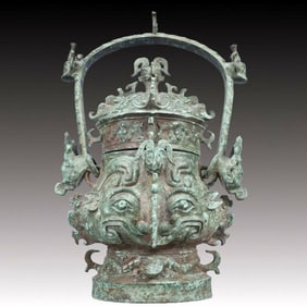 A Rare Bronze Beast-Face Pattern Double-Ears Pot ,With Inscription