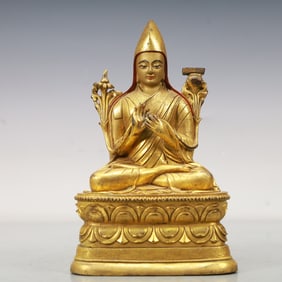 An Excellent Gilt-Bronze Figure Of Tsongkapa