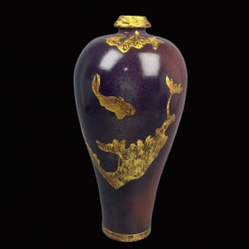 A Rare Jun yao Inlaid Gold Fish Pattern Vase