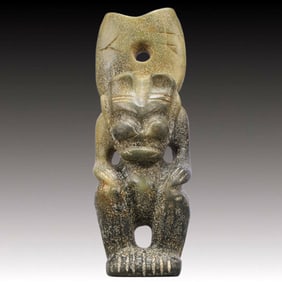 An Archaic Hongshan Culture Greenish Jade Figure Ornament