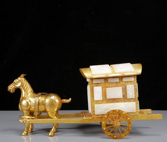 A Huge Gilt Inlaid White Jade Carriage Ornament