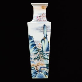 A Precious Famille-Rose Landscape and Figure Pattern Vase