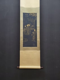 A Chinese Vertical Scroll Ink Painting of Figure on Silk,Chou Ying