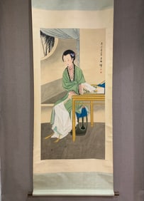 A Chinese Vertical Scroll Ink Painting of Figure on Paper,Wang Shuhui