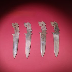 A Set of Fine White Jade Knife Ornaments,With Inscription