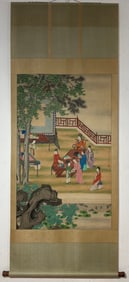 A Chinese Vertical Scroll Ink Painting of Figure on Silk,Lang Shining&Yao Wenhan